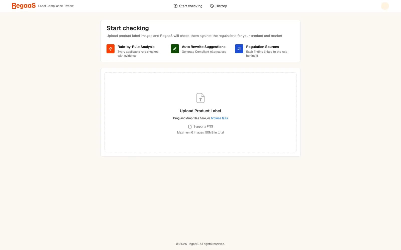 The RegaaS app running a review of a demo cosmetic label