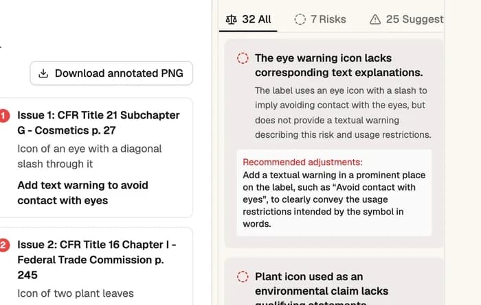 The report’s download button and a finding with its recommended adjustment
